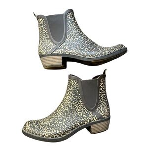 Lucky Brand Women's Basel H2O Rain Boots Sesame Leopard Print Zip-up 9/40